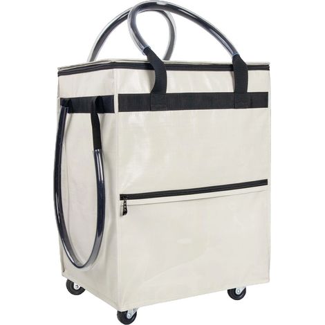 Sac Courses Réutilisable avec Roues Étanche Portable Pliable – Chariot Trolley avec Poignée Camping Voyage, Blanc (1/5)