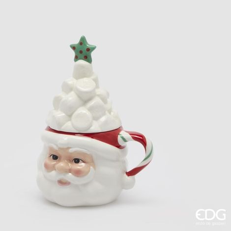 EDG, TAZZA DI BABBO NATALE IN CERAMICA CON COPERCHIO, H18XØ10, COLORE BIANCO E ROSSO, NATALE, DECORAZIONI DI NATALE (1/2)