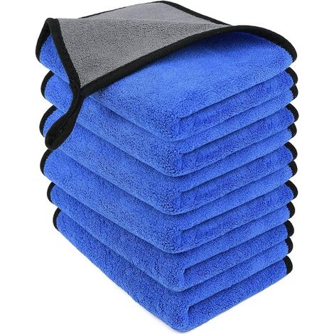 6 teiliges Mikrofasertuch Set 30 x 40 cm Autowaschtuch Mikrofaser Autoreinigungstuch Multifunktionales zweifarbiges Reinigungstuch Dickes Tuch Su (1/5)