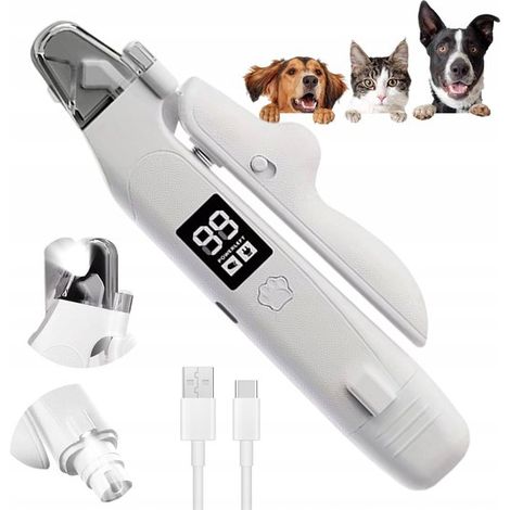 Coupe-ongles pour animaux - Ciseaux à ongles pour chats - Ciseaux à ongles électriques pour chiens et chats - Coupe et limage des ongles en un seul geste - Blanc - Lumière LED intégrée - Résistant aux (1/5)