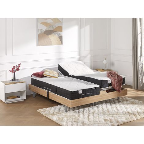 Lit électrique de relaxation tout plots + matelas ressorts ensachés et mémoire forme - 2 x 90 x 200 cm - Chêne - PHANES de YSMÉE