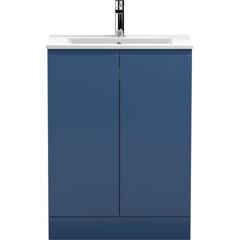 Hudson Reed Urban Floor Standing 2-Door Vanity Unit with Basin 2 Satin Blue - 600mm Wide (1/5)