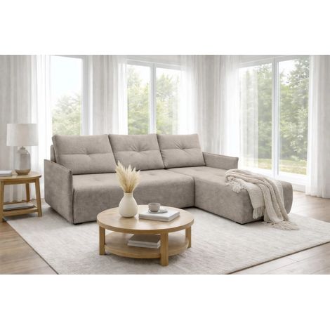 AX LIVING Ecksofa Damascus Hellbraun mit Schlaffunktion Bettkasten Schlafsofa 212 cm rechts