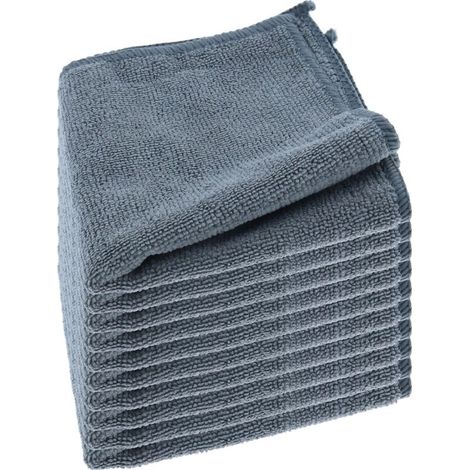 Lot de 10 Chiffons de Nettoyage en Microfibre Polyvalents sans Traces - Dimensions : 30 x 30 cm (Gris) (1/5)