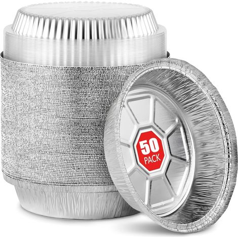 50 pezzi di vassoi rotondi in alluminio da 18 cm con coperchi, vassoi monouso da 720 ml per arrostire, contenitori per alimenti in alluminio per porzioni da asporto.