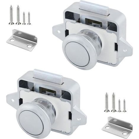 Lot de 2 Boutons Poussoirs Camping Car 14 à 16 Serrure Loquet Bouton Loquet Poussoir avec Système de Fermeture à Bouton en Métal Verrou Porte Pour Placard Caravane Tiroir Meuble Armoire (1/4)