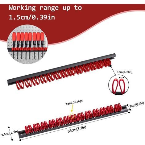4PCS Support Tournevis,Rangement Tournevis,35cm Barres pour Porte Outils Mural pour Maison Garage Atelier(Rouge) (1/5)