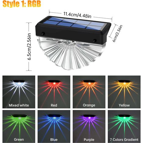 (Lot de 2 lampes solaires RGB) Lampes LED étanches pour terrasse, escaliers, allée, jardin, clôtures, blanc chaud/couleurs changeantes. Compatibles avec les terrasses, escaliers, cours, jardins et aut (1/5)