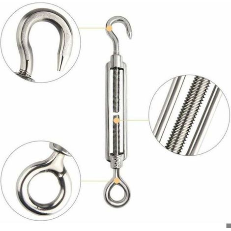 Tendeur de cable inox - LUSKYKA - 6 pièces - Acier inoxydable 304 - Réglable - Crochet et il - M6 - Antirouille (1/4)