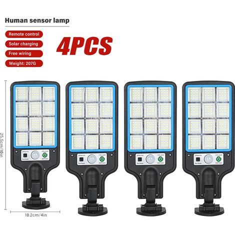 (Y156-F-4) 1 à 4 lampes solaires d'extérieur avec 3 modes d'éclairage, étanches, à détecteur de mouvement, LED, compatibles avec les appliques murales et les lampadaires de jardin (108/117COB). (1/5)