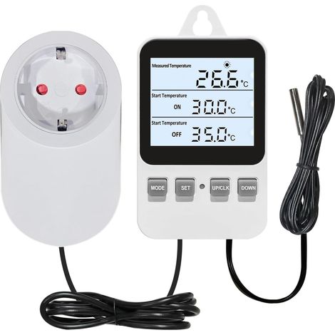 Thermostat Digital à Brancher sur Une Prise de Courant, régulateur de température, Interrupteur de Chauffage et de Refroidissement avec capteur, pour Tapis d'incubation, serres pour Reptiles (1/5)