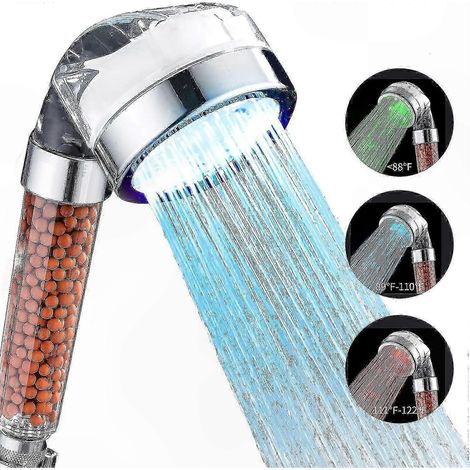 Douche à main LED haute pression ionique, 3 modes de couleur, affichage température, filtre remplaçable pour eau dure ou douce (1/5)