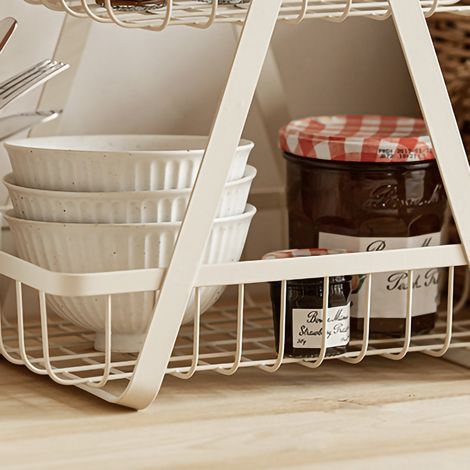 Panier à fruits en fer forgé style nordique, blanc grand modèle, démontable, pour rangement de cuisine ou salon, corbeille à pain, panier à provisions portable. (1/3)