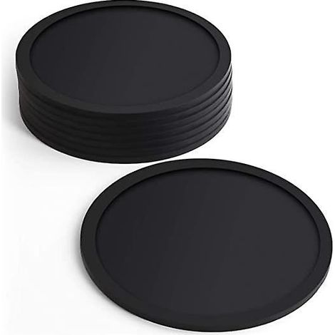 set De 8 Sous - Verres En Silicone Noir 10cm - Rond Pour Une Pinte De Verre Bire, Tasse Caf, Tasse Th Et Bouteille - Fte, Maison, Bureau, Etc. (1/5)