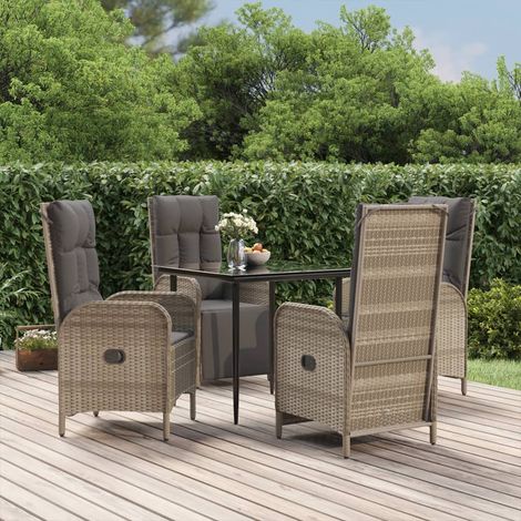 Ensemble Table et Chaise de Jardin et coussins 5 pcs - Meuble de jardin noir et gris BV860234 - BonneVie (1/5)