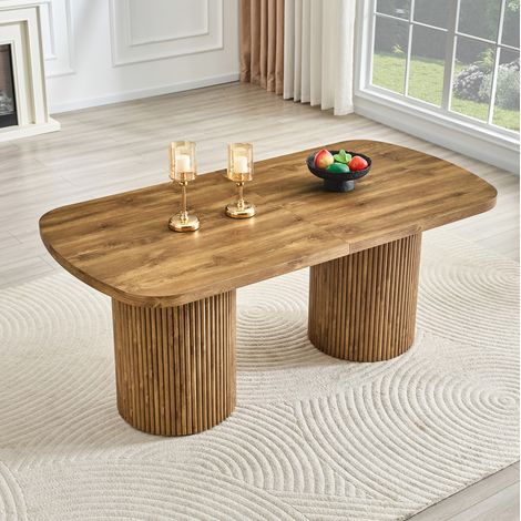 MEUBLIV Table à manger ovale 180x90 cm marron – pied rainuré, 6 à 8 personnes (1/5)