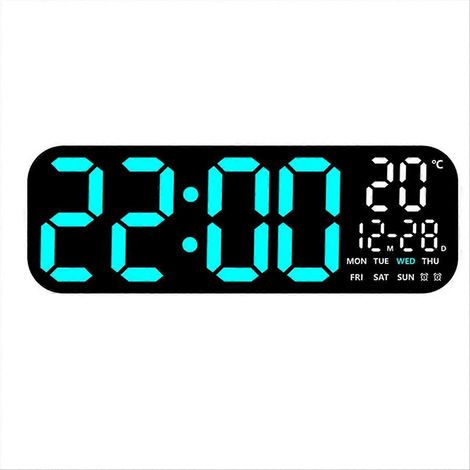 Grande horloge numérique LED avec affichage de la température, de la date et du jour de la semaine, luminosité réglable sur 10 niveaux, télécommande incluse. (1/5)