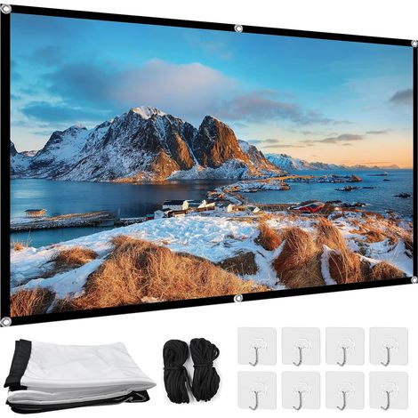 Écran Videoprojecteur 100 Pouces, Toile de Projection 16:9 Portable, Pliable et Anti Plis, Écran Projecteur avec Crochets et Cordes pour Maison, Bureau, École, Réunions et Extérieur (1/5)