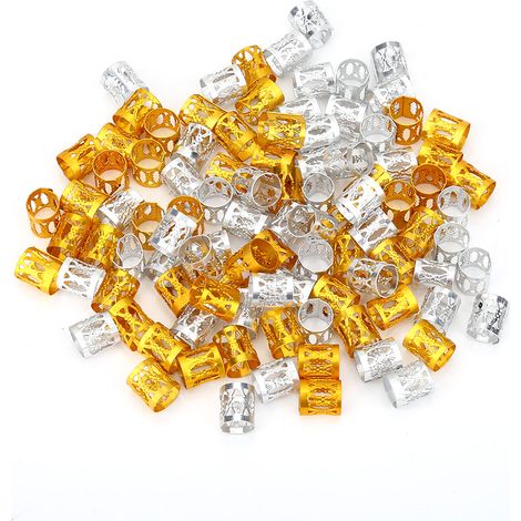 100 anneaux métalliques réglables pour tresses, perles à cheveux, bijoux de coiffure argent et or, lot de 100 pièces (1/5)