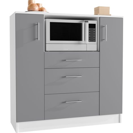 Gabinete de cocina VCM  Dimensiones aprox. AL. 110 x AN. 109 x T. 40 cm  Armario microondas con tres cajones  Gabinete inferior simple  Muebles de cocina - Esilo (Blanco / Antracita)