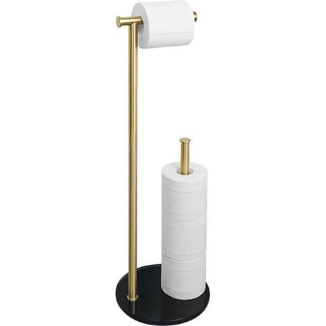 Porte Papier Toilette sur Pied Distributeur Papier Toilette Rangement Papier Toilette, Base en Verre Trempé et Tige en Acier Inoxydable pour Salle de Bain, Doré, EGKN220LD-2-GB (1/4)