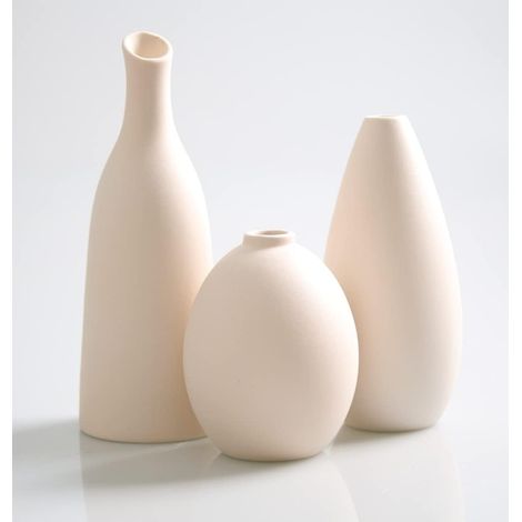 Lot de 3 Mini Petits Vases en Ceramique Beige Simple Decoratif pour Centre de Table Deco, Beige (1/5)