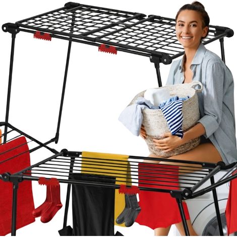 Étendoir à linge noir, grand, solide, en métal, pour vêtements et sous-vêtements, 154 cm XXL - endommagé (1/5)