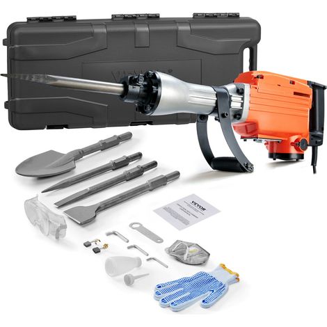 Marteau de Démolition 2200 W Marteau-Piqueur 66 J 1350 BPM Marteau Perforateur avec 4 Burins Remplaçables Poignée Rotative 360° Anti-Vibration Brise-Béton pour Burinage Construction Plomberie (1/5)