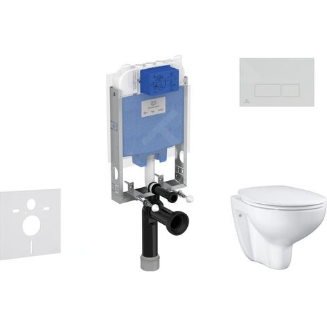 Ideal Standard ProSys - Ensemble pour WC suspendu, cuvette et abattant Bau Ceramic, Plaque de déclenchement Oleas M2, Rimless, SoftClose, chrome ProSys80M SP135