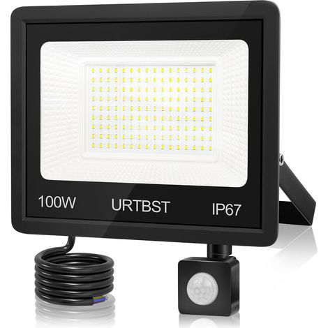 Projecteur LED Extérieur 100W 10000LM Avec Détecteur de Mouvement, IP67 Étanche, 7000K Blanc Froid Pour Garage, Terrasse