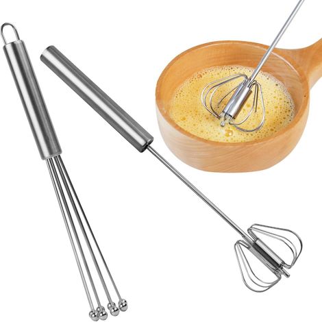 Fouet Cuisine Mini, Inoxydable Batteur Manuel, Fouet Semi-Automatique, Mixeur Melangeur, Batteur Rotatif Multifonctionnel pour Fouetter, Fouetter, Battre et Mélanger(2 Pièces, 10 Pouces) (1/5)
