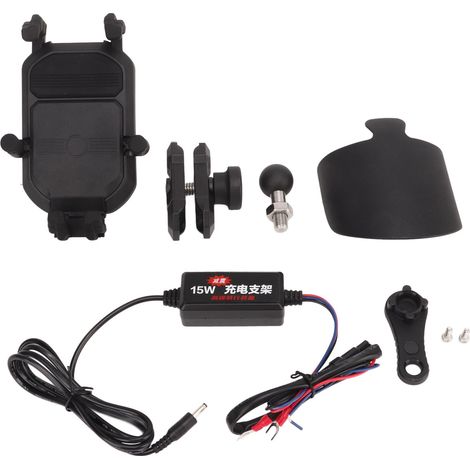 Support téléphone moto en alliage d'aluminium avec chargeur sans fil 15W 12V, fixation réglable et amortisseur de vibrations (1/5)