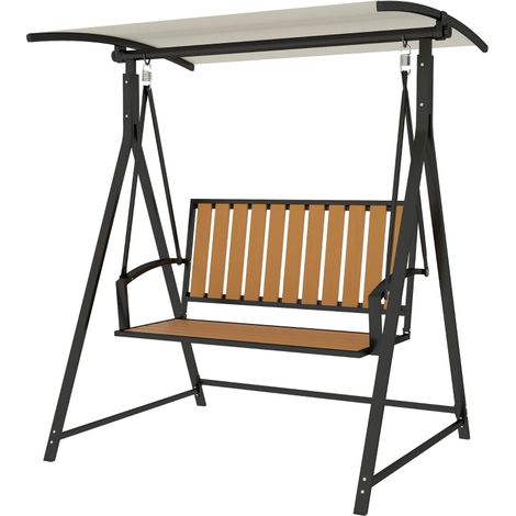 Hollywoodschaukel 2-Sitzer mit verstellbarem Sonnendach, wetterfeste Gartenschaukel bis 240 kg belastbar, für Garten und Terrasse, 142 × 112 × 162 cm, Schwarz