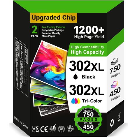 Cartouche 302 XL Noir et Couleur, Remplacement pour e Cartouche Encre HP 302, Cartouche Imprimante 302XL pour OfficeJet 3831 5232 4650 4658 5230 DeskJet 3630 3636 3639 Envy 4524 4527 (1/5)