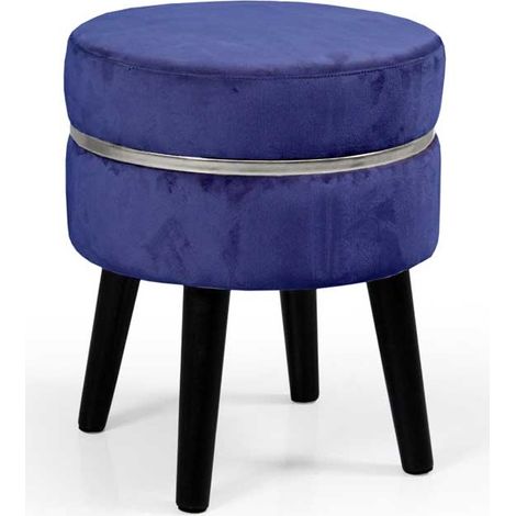 Pouf Sgabello Rotondo Blu Design Moderno Poggiapiedi con Rivestimento in Velluto