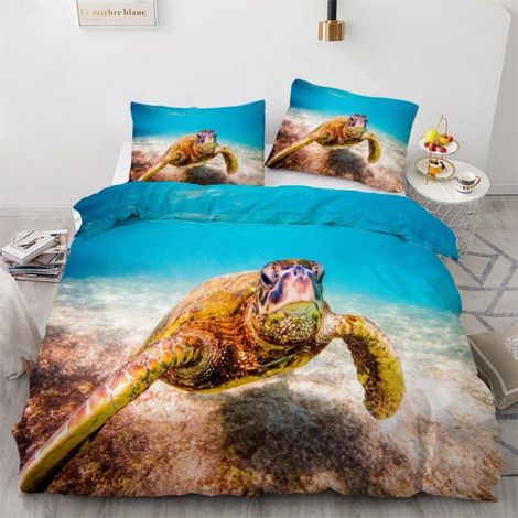 Bettwäsche-Set Meeresschildkröte 220x240 cm 3-teilig Mikrofaser mit Reißverschluss