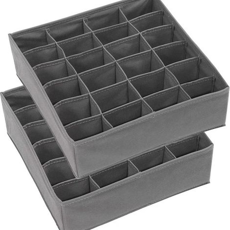 Lot de 2 organisateur sous vetement, 24 Cellules boite rangement sous culotte, organizer de tiroir pliable, organiseurs de chaussettes pliables, pour écharpes, Cravates, Ceintures (Gris) (1/5)