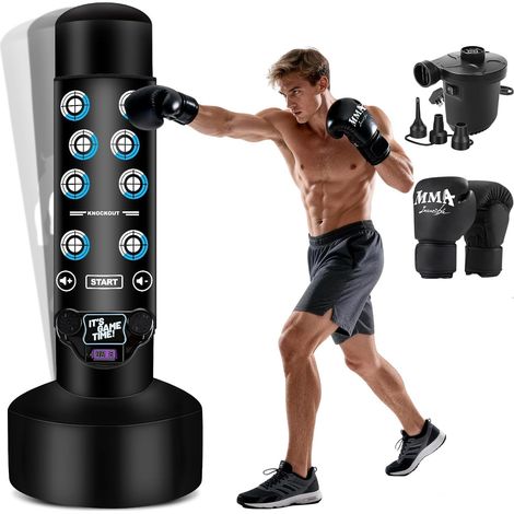Sac de frappe amélioré pour adultes avec tapis de musique interactif, sac de boxe de 175,7 cm avec scores, léger, pavé de musique, gants de boxe et pompe à air électrique, kickboxing pour (1/5)