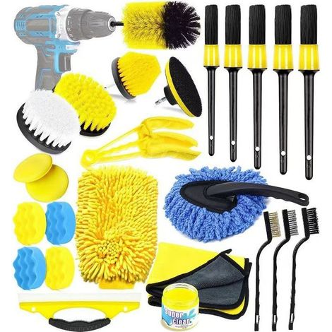 Kit de nettoyage de voiture – Brosse de nettoyage de voiture, 25 pièces, perceuse électrique, brosse de sortie d'air de voiture, ensemble de lavage de voiture (1/3)