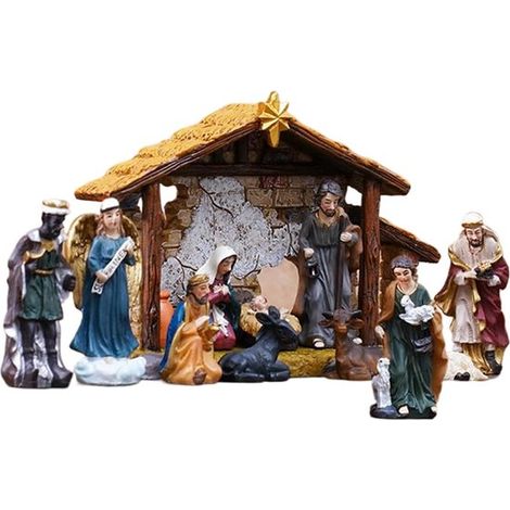 Set di statuine per presepe - Statue religiose - Decorazioni natalizie - Set da 12 pezzi - Larghezza 20 cm (1/5)