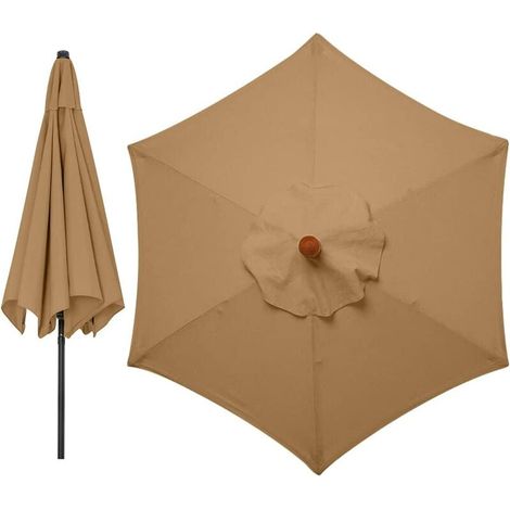 RHG Housses de rechange pour parasol 3 mètres 6 bras Parasol de rechange pour auvent de jardin Housse de rechange pour parasol, auvent uniquement (Kaki)