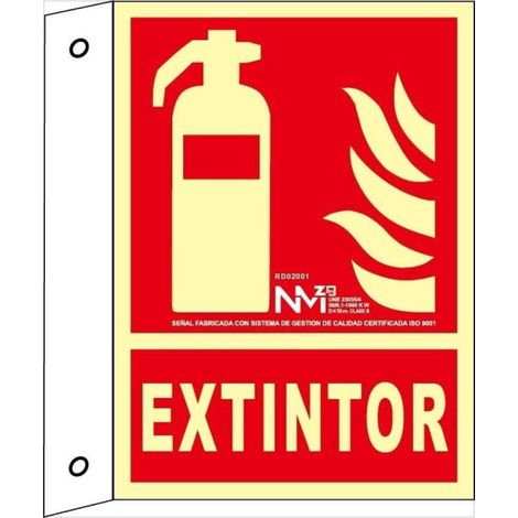 Señal banderola Extintor con capa luminiscente SEKURECO 210 x 300 mm CLASE A (PVC 1 mm)