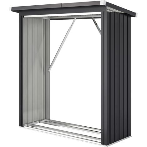 Abri à bois acier plancher surélevé toit en pente gris foncé 150 x 66,5 x 150 cm