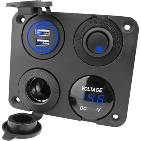 Prise allume-cigare, double port USB 4.2A, prise DC 12V, interrupteur et affichage LED Voltmètre Prise courant chargeur voiture étanche pour voiture 12V/24V, bateaux et marine, moto,camion,SUV, UTV (1/5)