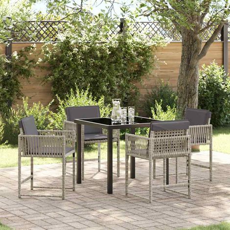 vidaXL Garten Essgruppe 5 pcs Hellgrau Poly-Rattan (1/5)