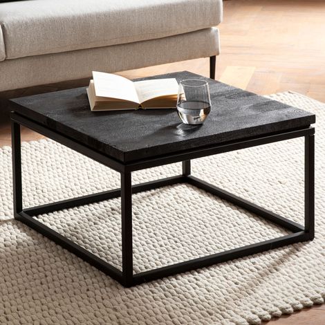 Table basse carrée 60x60x35 cm en manguier massif et fer noir