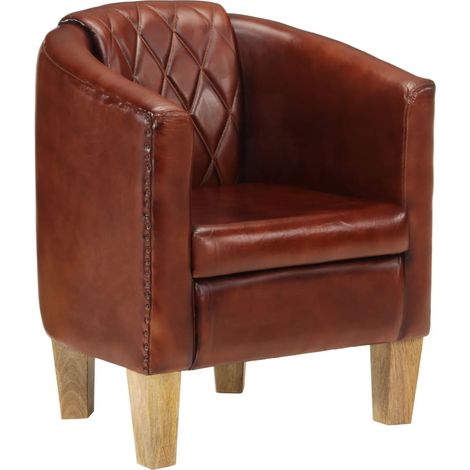 vidaXL Tub Chair Brown Real Leather