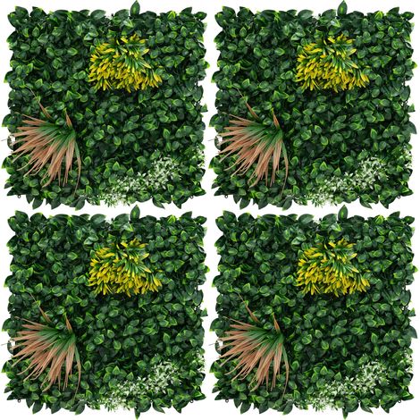 ECD Germany Jardín vertical artificial 4 piezas 50x50cm de interior/exterior paneles decorativos de pared fáciles de cuidar, valla de privacidad resistentes a la intemperie, verde, Copper Leaf (1/5)