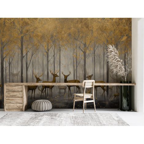 Papier peint animaux harde de cerfs dans la foret dautomne - 150 x 250 cm (1/2)