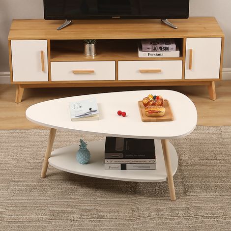 WYCTIN® Tavolino scandinavo ovale - Laccato opaco bianco - L 90 x l 60 cm